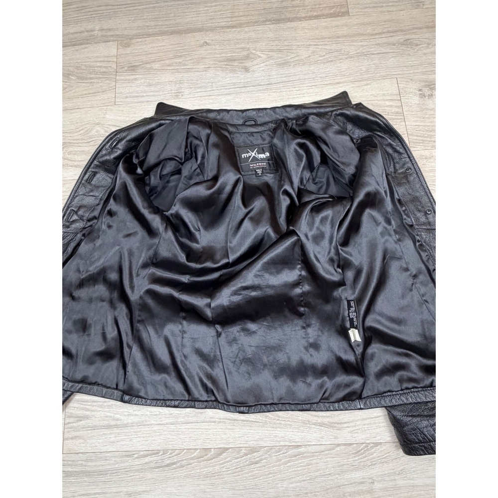 Wilsons Maxima Womens Black Genuine Leather Button Front Blazer Jacket Size‎ M - Picture 9 of 9